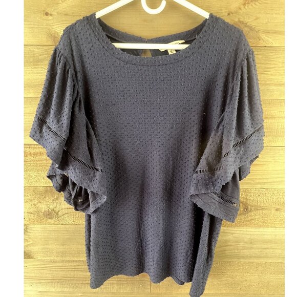 Zac & Rachel Woman Womens Shirt Short Ruffle Sleeve Blouse Textured Dot 2X - Picture 1 of 7